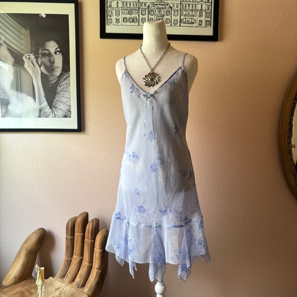2000s Y2K Fairy Sheer Blue Nightie Dress